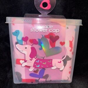 Reusable Pink Dachshund Shower Cap - Heart Print